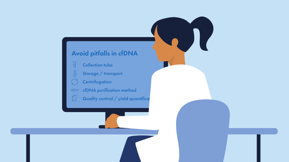cfDNA, cell free DNA, woman pointing on iPad, five Pitfalls of with cell-free DNA analysis